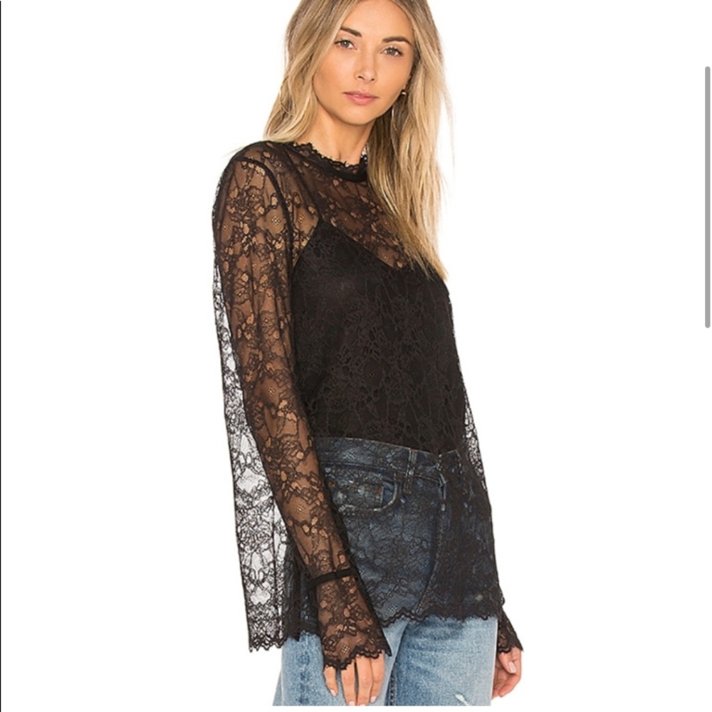 Theory Sheer Lace Long Sleeve Black Top & Under Cami Size Medium